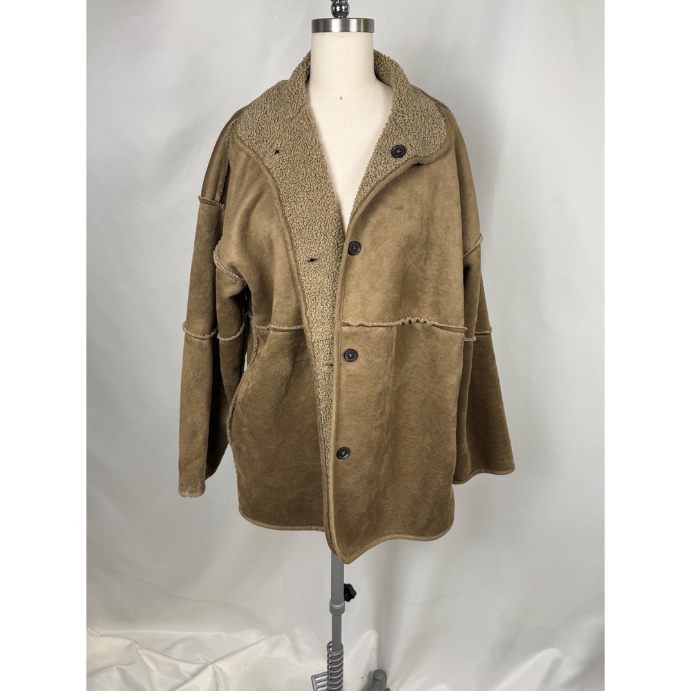 Banana Republic Large Reversible Sherpa Jacket Vegan Suede Khaki Brown